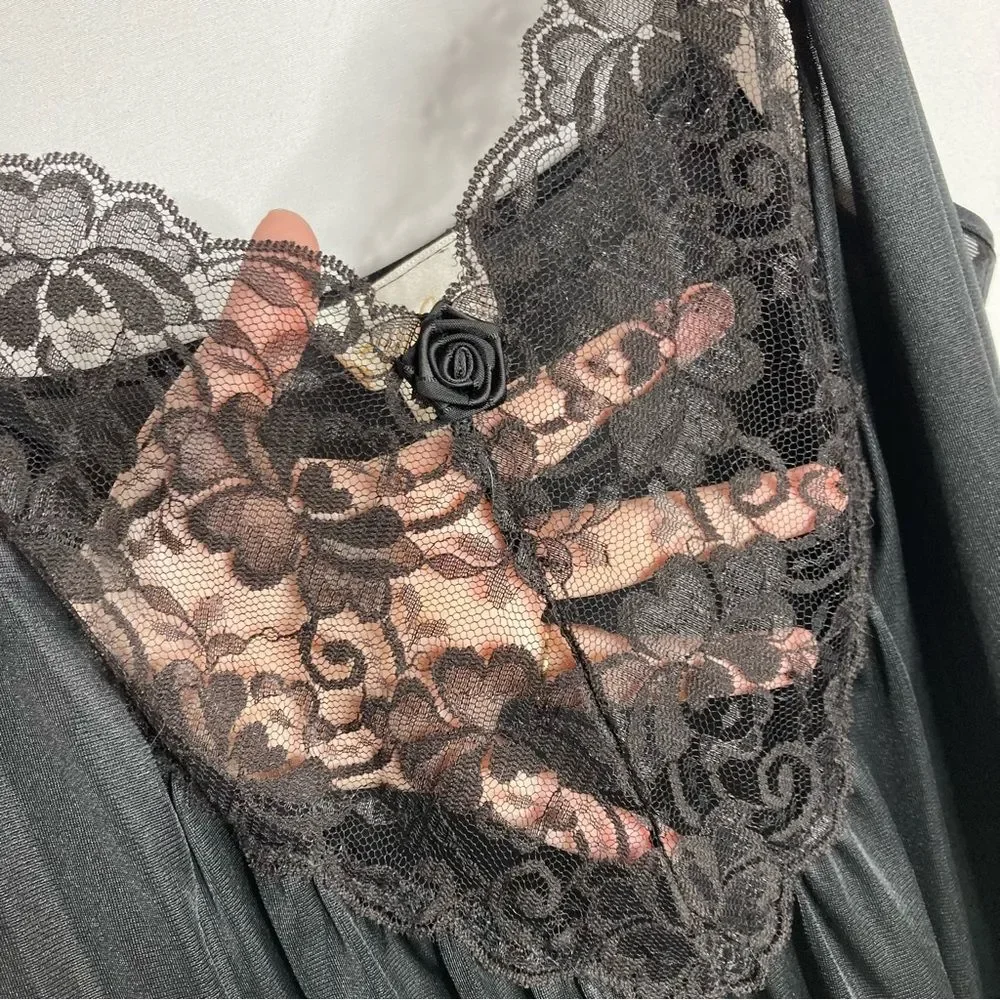 Cachet Black Vintage Lingerie Long Maxi Nightgown Large Lace Detail 80s - Picture 8 of 11